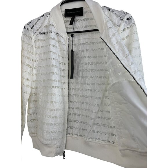 BCBGMAXAZRIA S Kasen White Lace Bomber Jacket  Zip Blend NWT $198 8043 - Picture 7 of 15